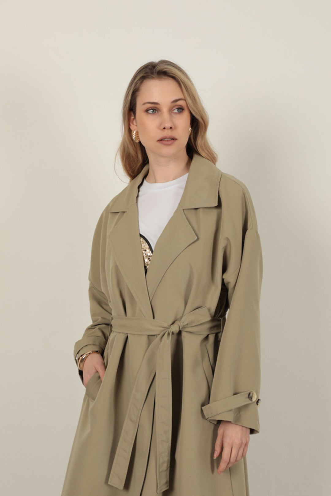 KKT Torino Fabric Women's Trench Coat-Khaki - Westland