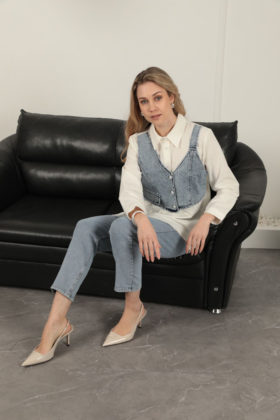 KKT Poplin Fabric Vest Detailed Ecru Women's Shirt - East Providence
