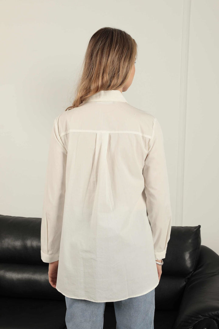 KKT Poplin Fabric Vest Detailed Ecru Women's Shirt - East Providence