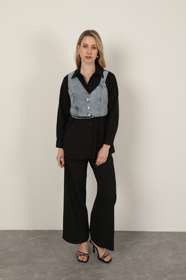 KKT Black Women's Shirt with Poplin Fabric Vest Detail - Brühl