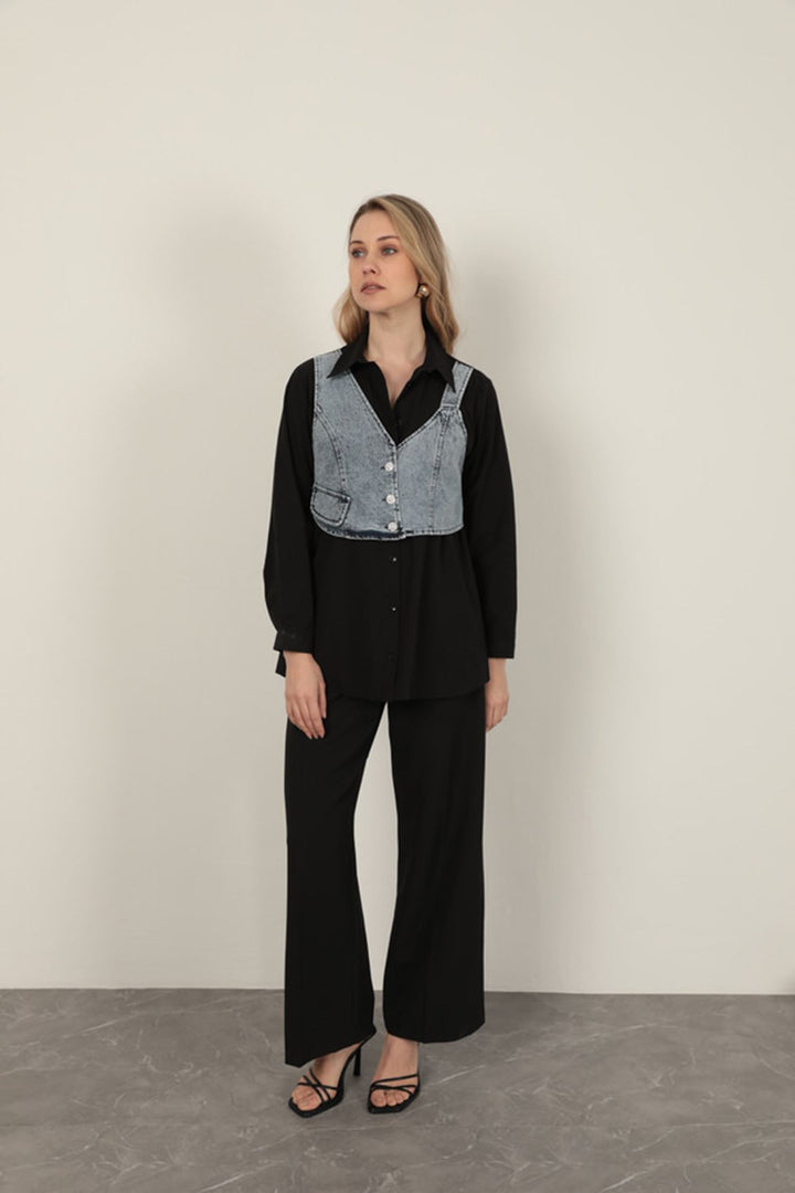 KKT Black Women's Shirt with Poplin Fabric Vest Detail - Brühl
