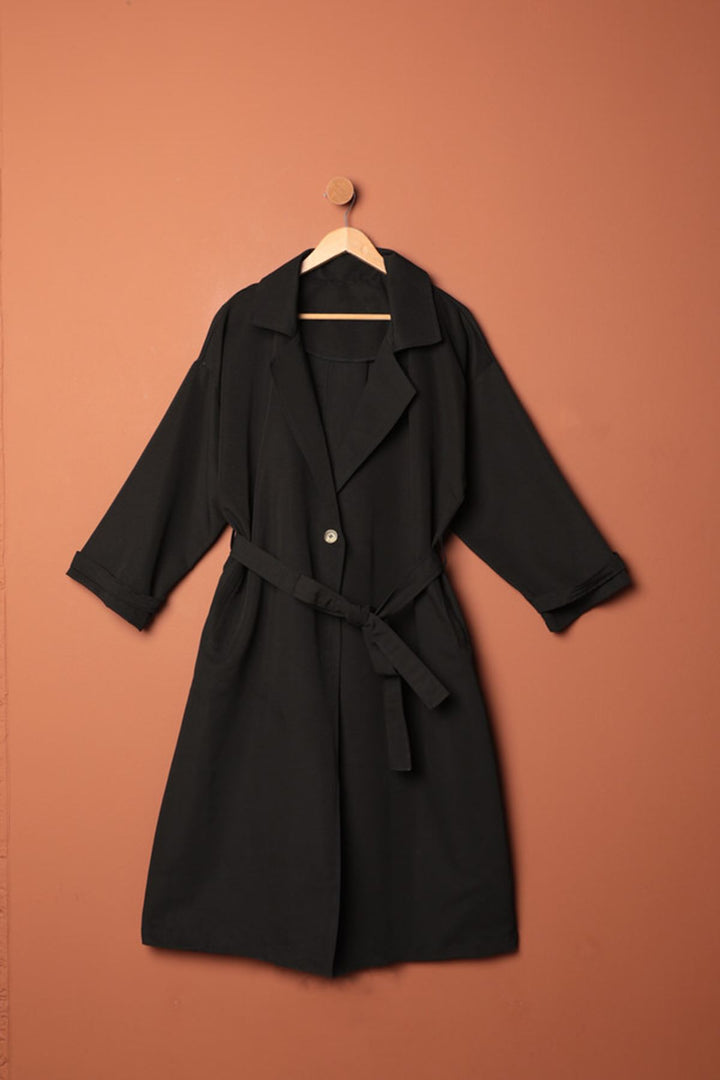 KKT Torino Fabric Women's Trench Coat-Black - Addison