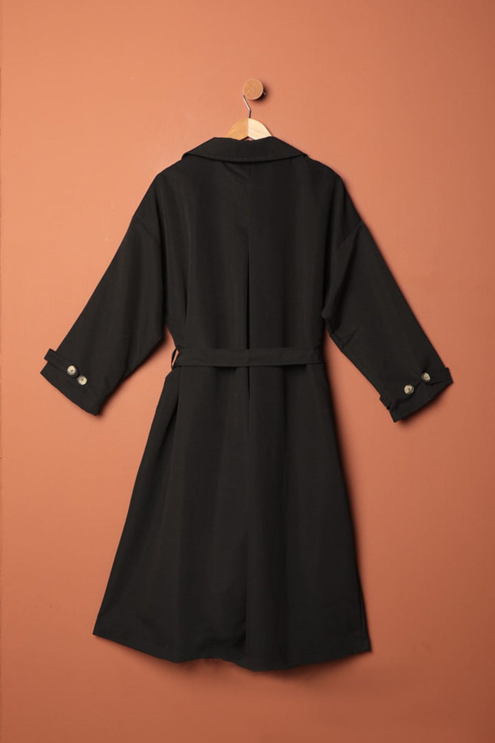 KKT Torino Fabric Women's Trench Coat-Black - Addison