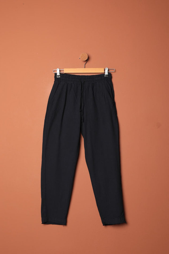 KKT Linen Fabric Women's Trousers-Navy Blue - Turlock