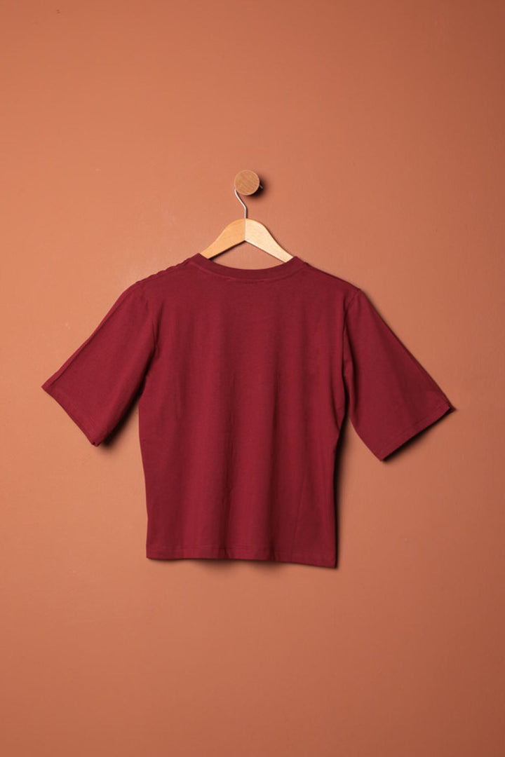 KKT Stone Detailed Women's T-Shirt-Burgundy - Harrisonburg