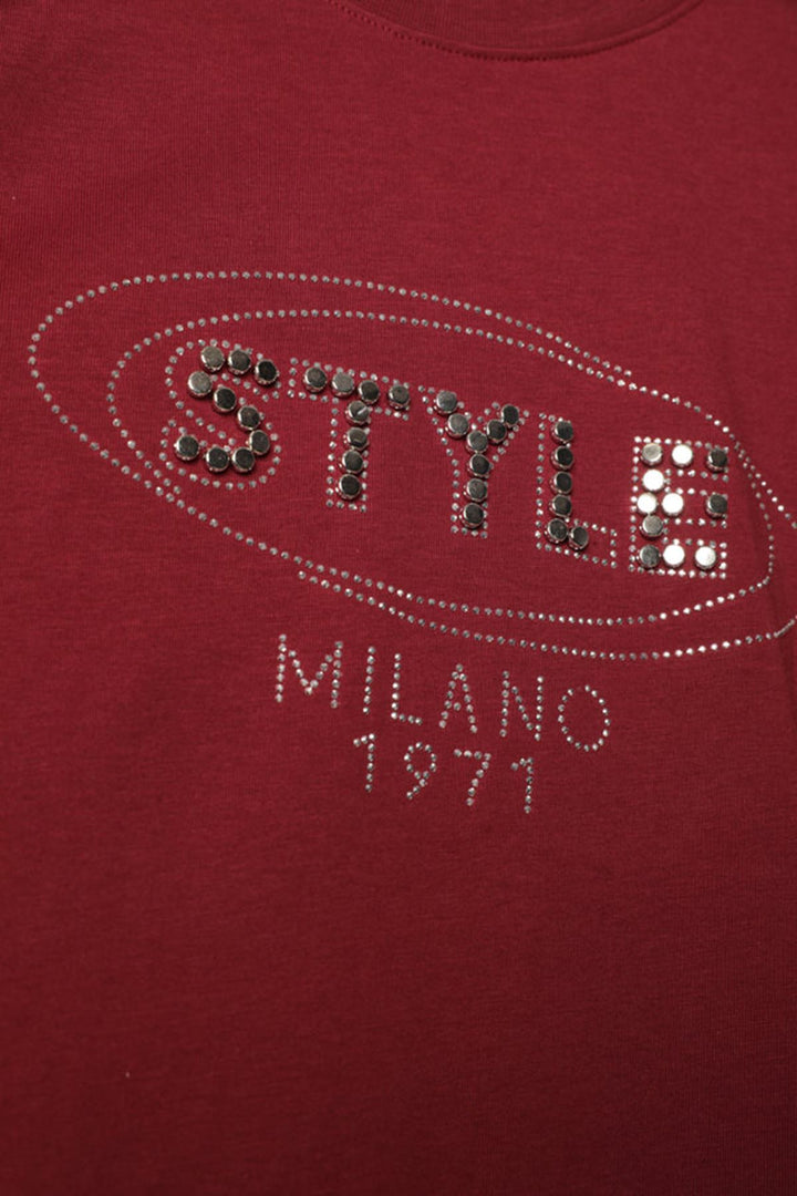 KKT Stone Detailed Women's T-Shirt-Burgundy - Harrisonburg