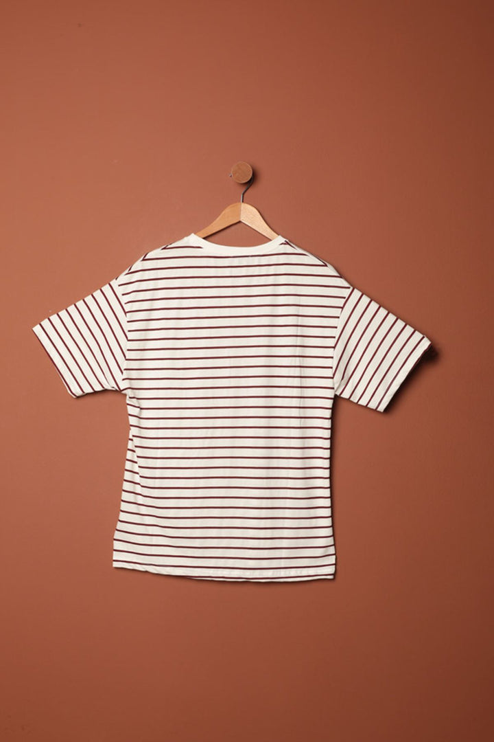 KKT Striped Crew Neck T-Shirt-Burgundy - Frankston