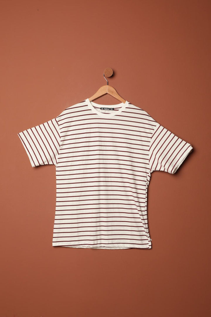 KKT Striped Crew Neck T-Shirt-Burgundy - Frankston