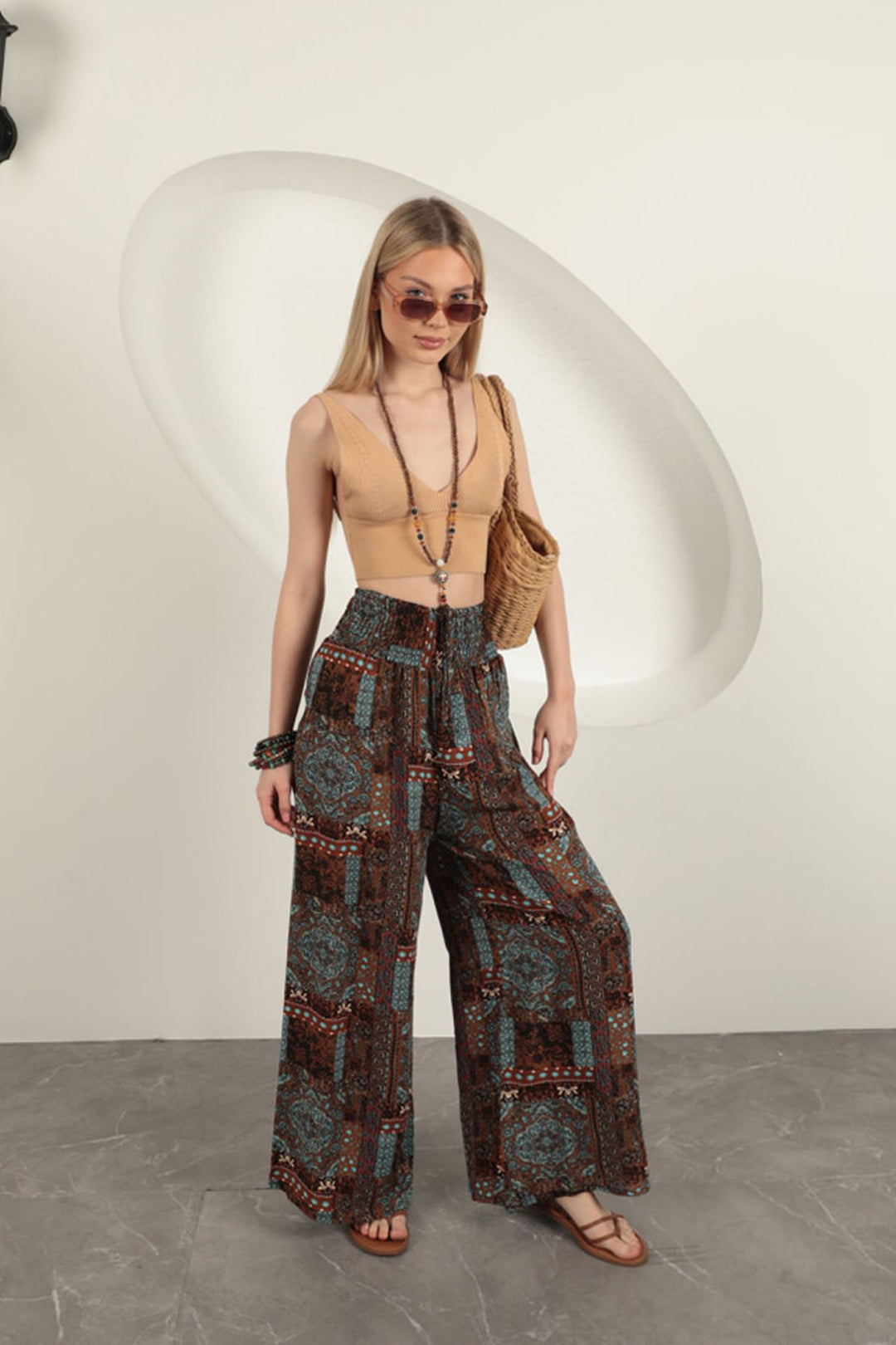 KKT Ethnic Pattern Women's Trousers-Coffee - Cosamaloapan