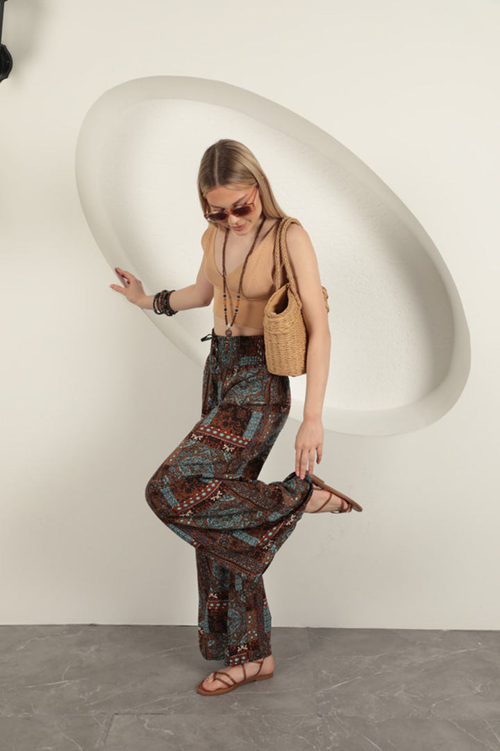 KKT Ethnic Pattern Women's Trousers-Coffee - Cosamaloapan