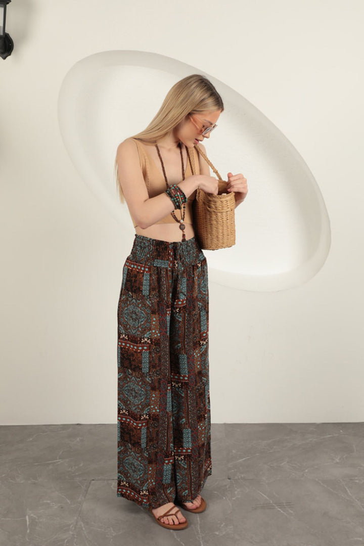 KKT Ethnic Pattern Women's Trousers-Coffee - Cosamaloapan