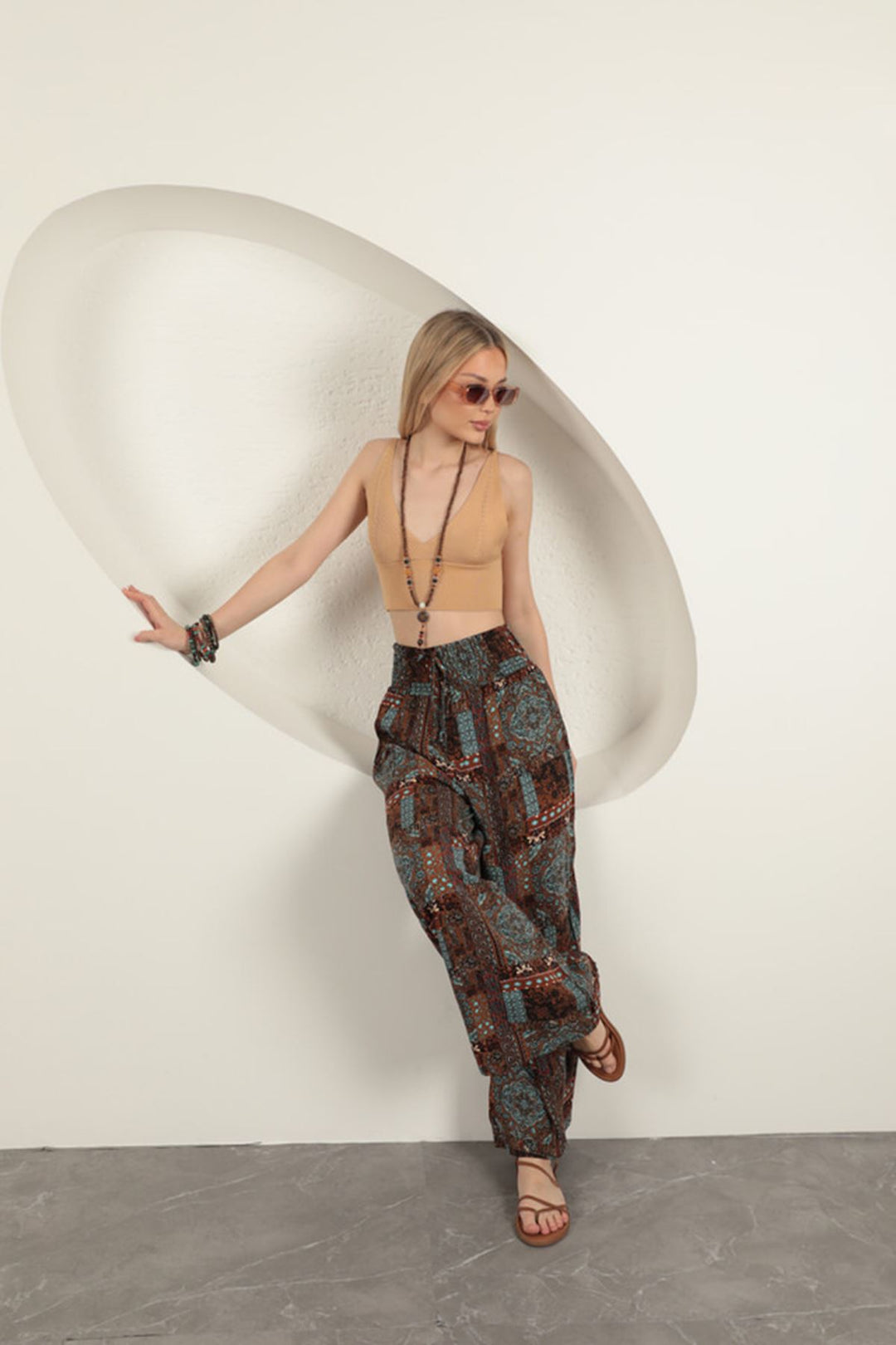 KKT Ethnic Pattern Women's Trousers-Coffee - Cosamaloapan