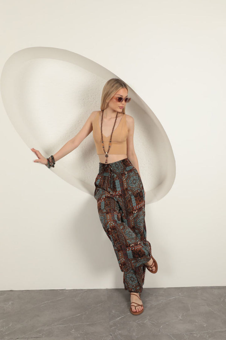 KKT Ethnic Pattern Women's Trousers-Coffee - Cosamaloapan