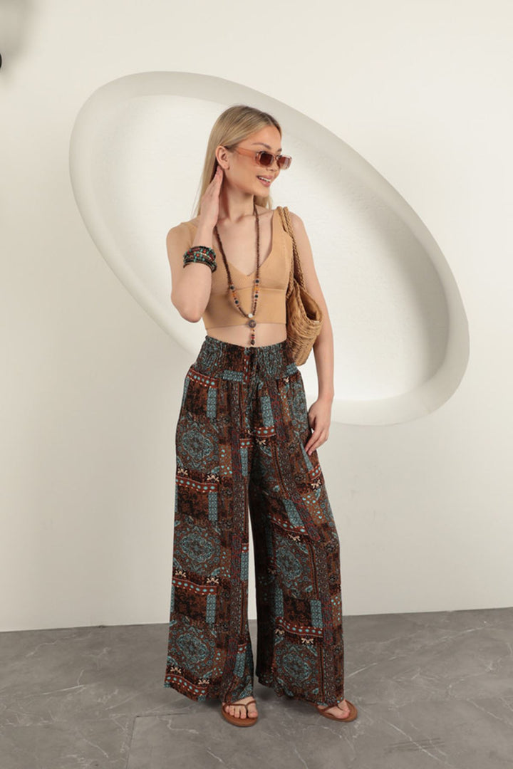 KKT Ethnic Pattern Women's Trousers-Coffee - Cosamaloapan