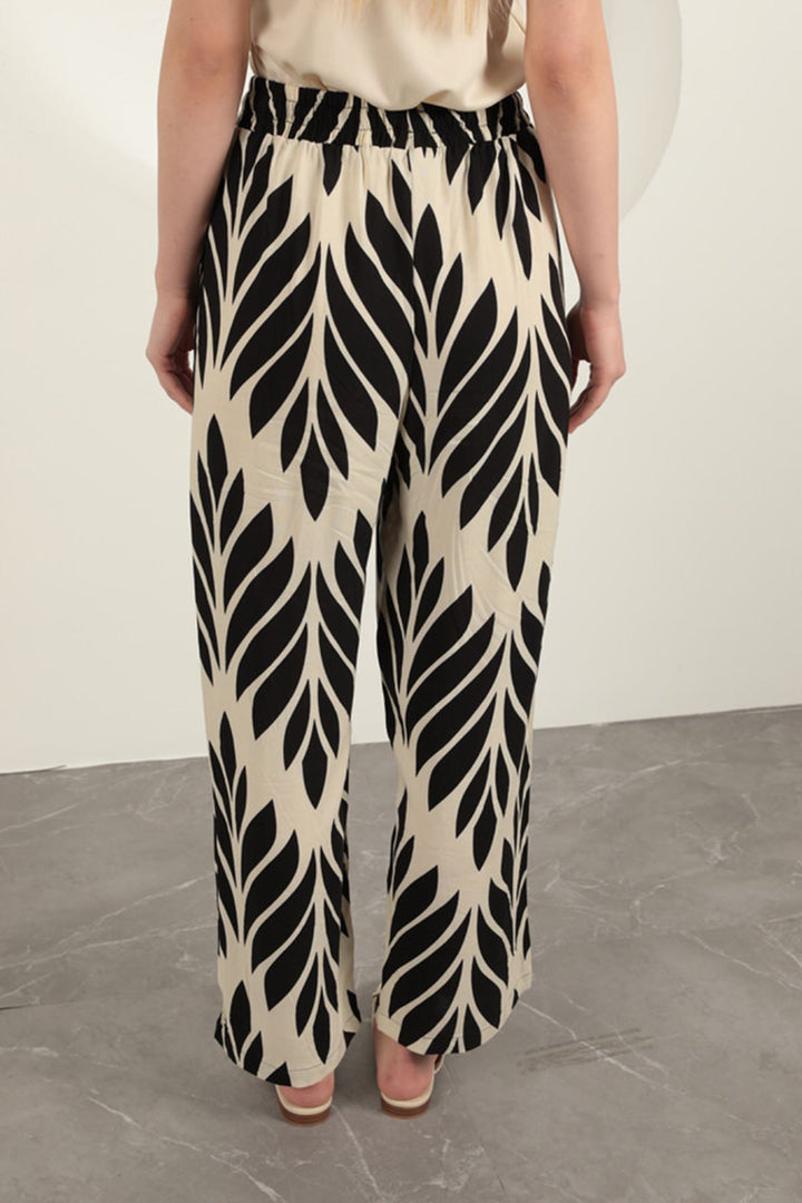 KKT Viscose Fabric Leaf Pattern Trousers-Black - Padova