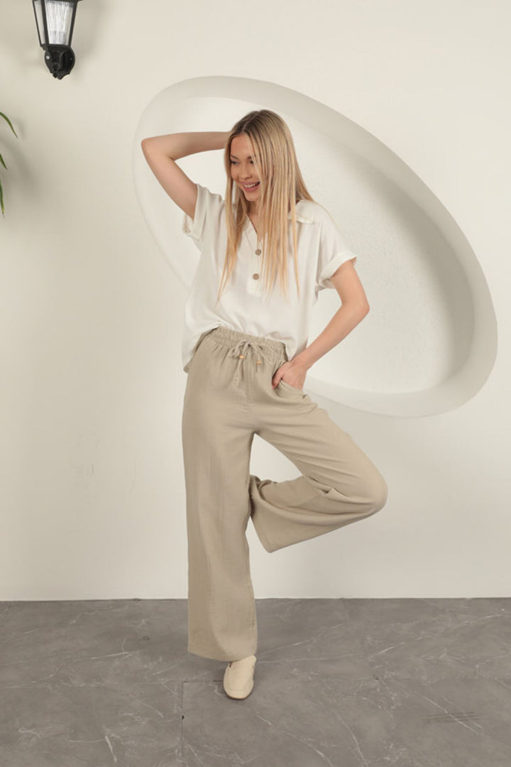 KKT Wide Leg Women's Trousers-Stone - North Charleston