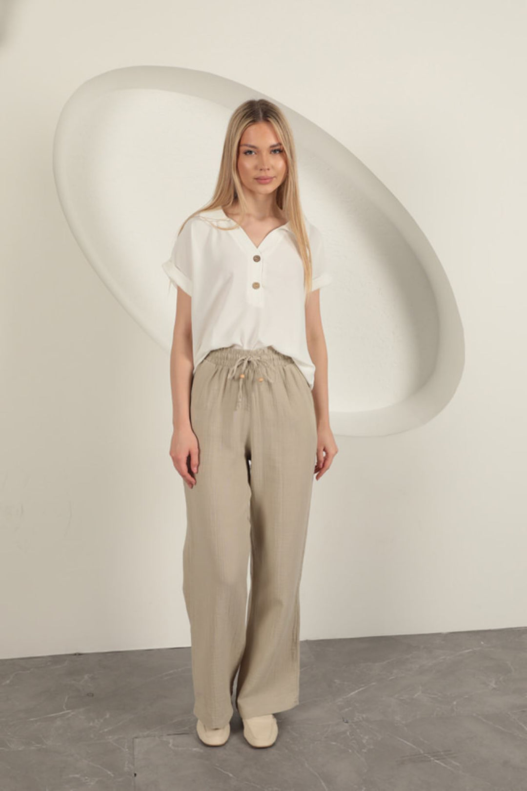 KKT Wide Leg Women's Trousers-Stone - North Charleston