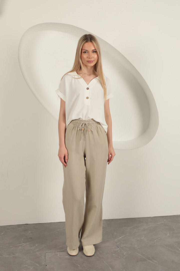 KKT Wide Leg Women's Trousers-Stone - North Charleston