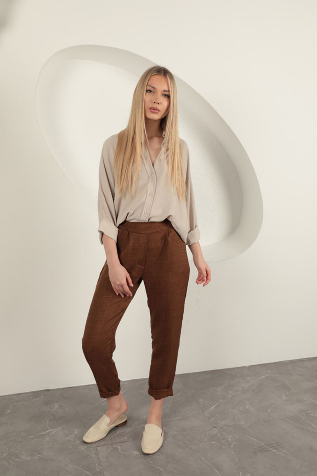 KKT Double Leg Women's Trousers-Brown - Carmel