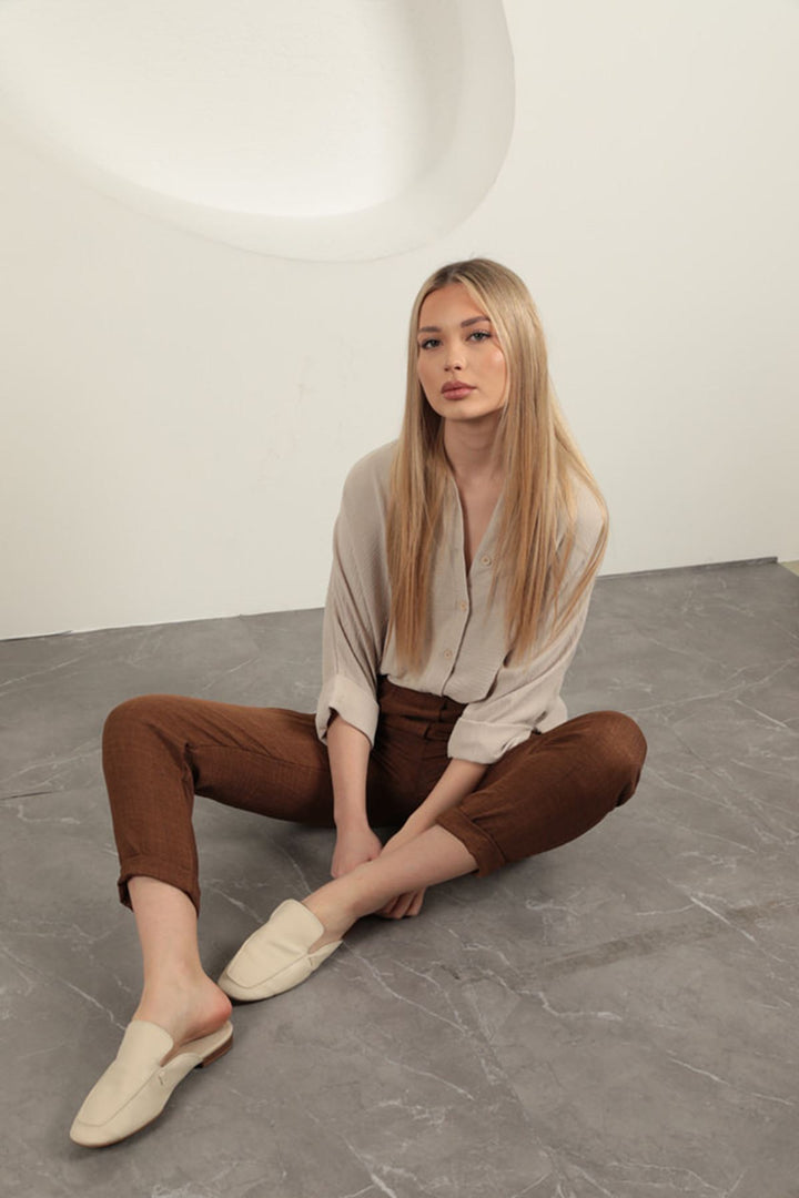 KKT Double Leg Women's Trousers-Brown - Carmel
