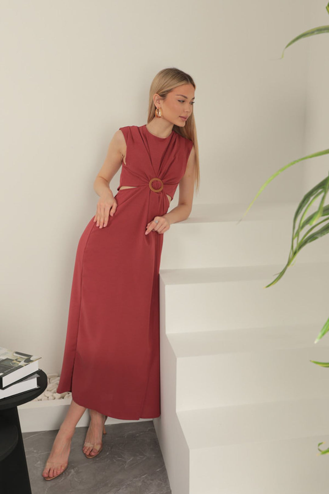 KKT Waist Detailed Buckle Dress-Dry Rose - Vestavia Hills