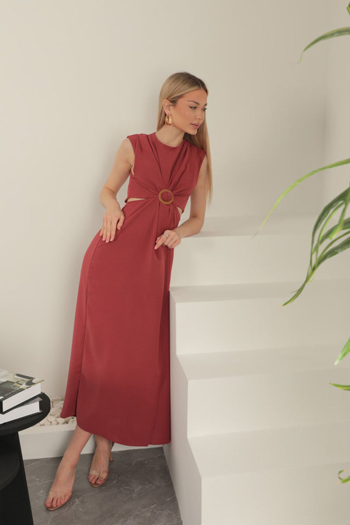 KKT Waist Detailed Buckle Dress-Dry Rose - Vestavia Hills