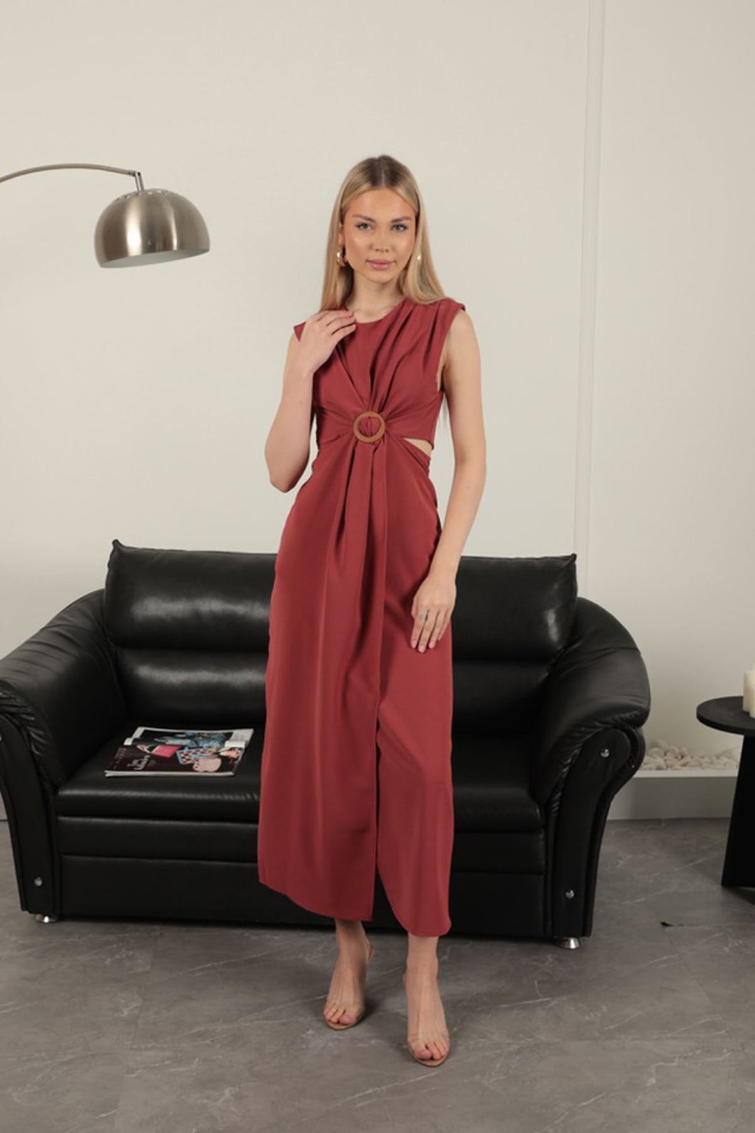 KKT Waist Detailed Buckle Dress-Dry Rose - Vestavia Hills