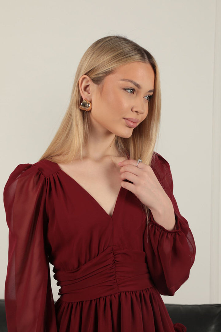KKT Chiffon Fabric Mini Dress-Burgundy - Elkhart