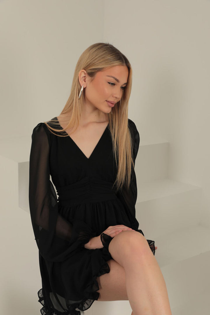 KKT Chiffon Fabric Mini Dress-Black - Oxnard