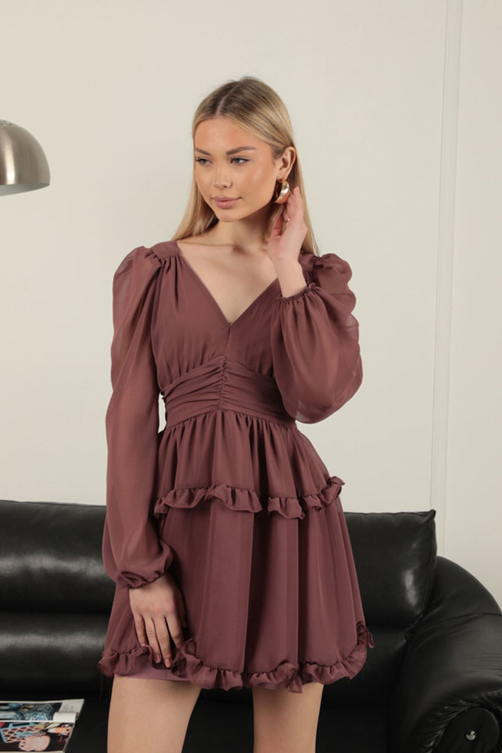 KKT Chiffon Fabric Mini Dress-Dry Rose - Rancho Palos Verdes