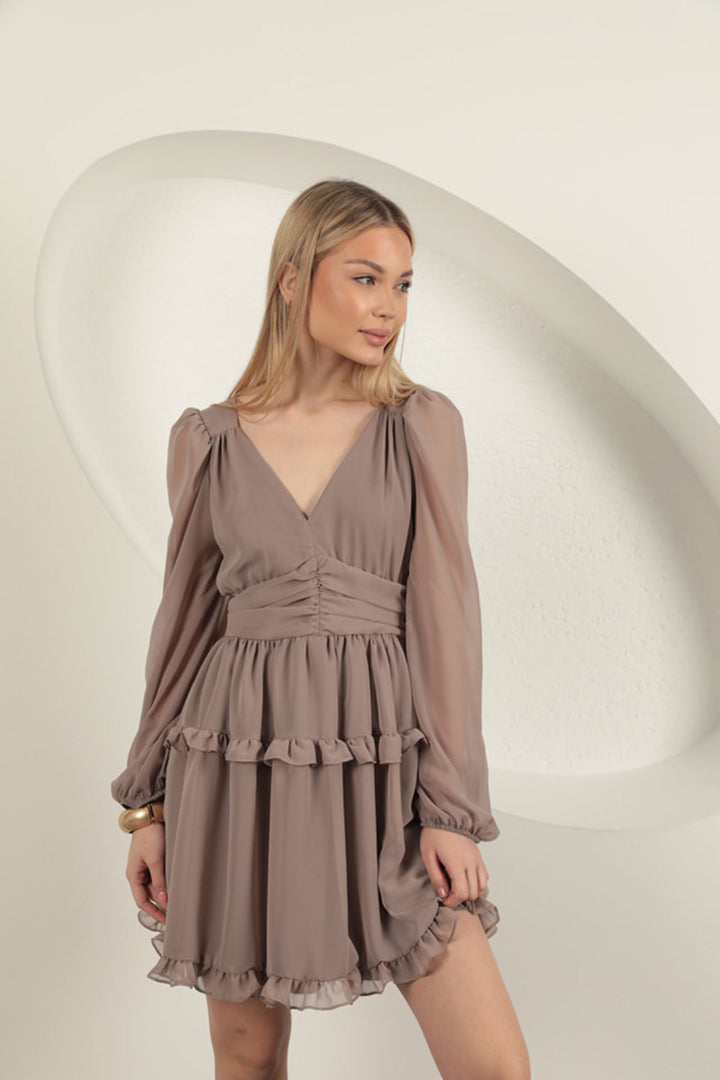 KKT Chiffon Fabric Mini Dress-Mink - Cologne
