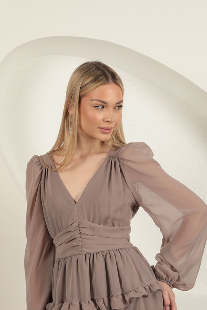 KKT Chiffon Fabric Mini Dress-Mink - Cologne
