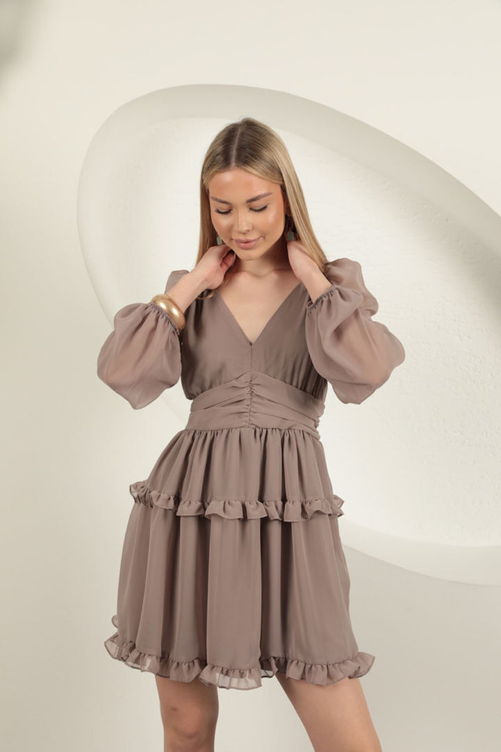 KKT Chiffon Fabric Mini Dress-Mink - Cologne
