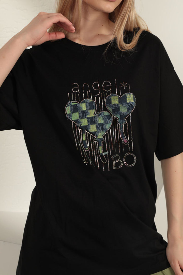 KKT Stone Printed Women's T-Shirt-Black - Enerhodar