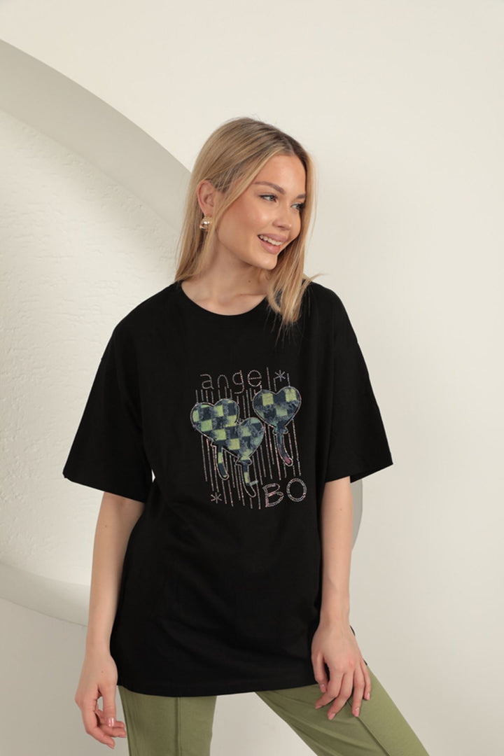KKT Stone Printed Women's T-Shirt-Black - Enerhodar