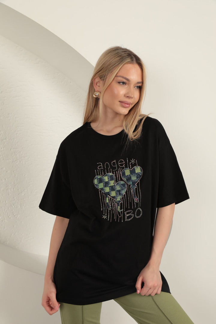 KKT Stone Printed Women's T-Shirt-Black - Enerhodar