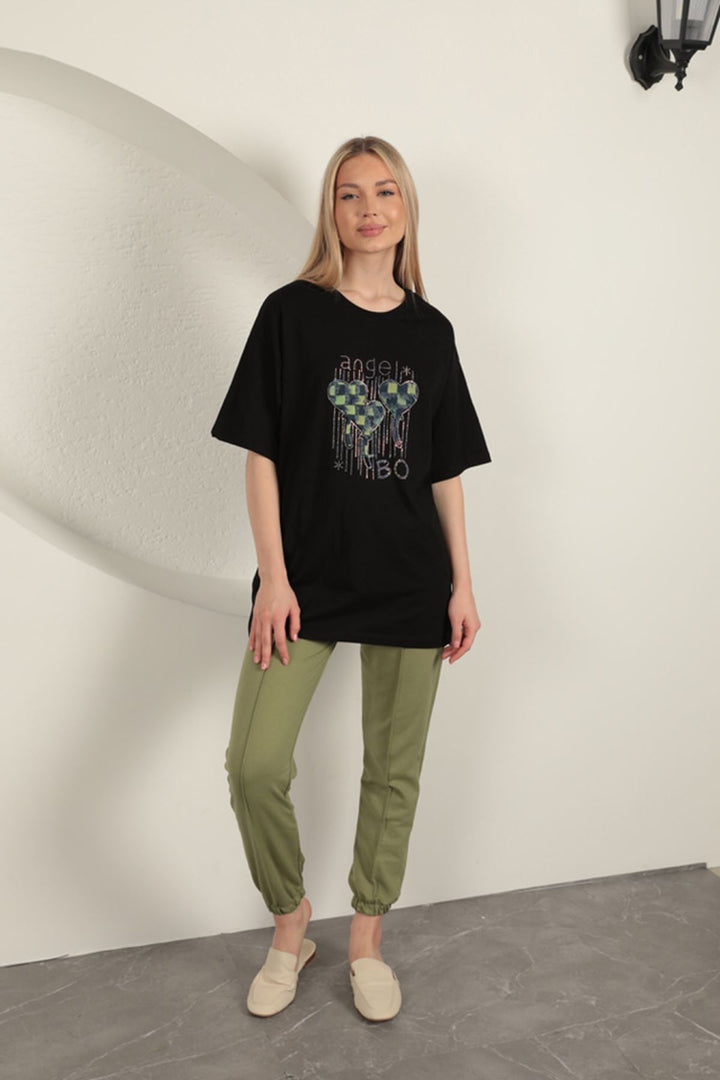 KKT Stone Printed Women's T-Shirt-Black - Enerhodar