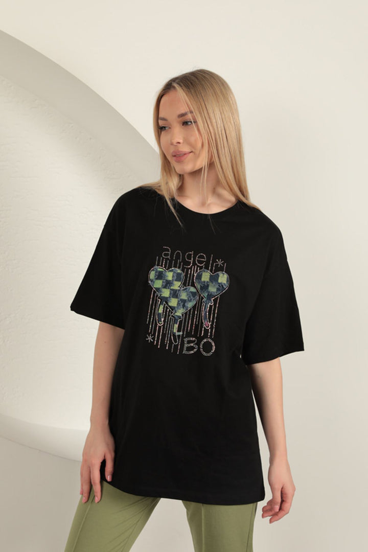 KKT Stone Printed Women's T-Shirt-Black - Enerhodar