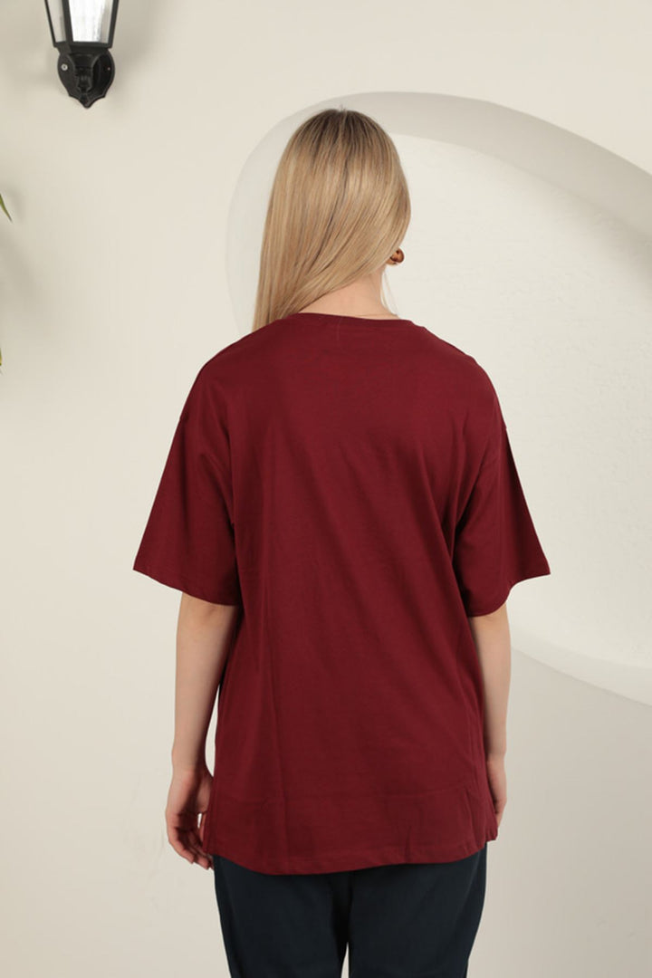 KKT Stone Printed Women's T-Shirt-Burgundy - New Britain