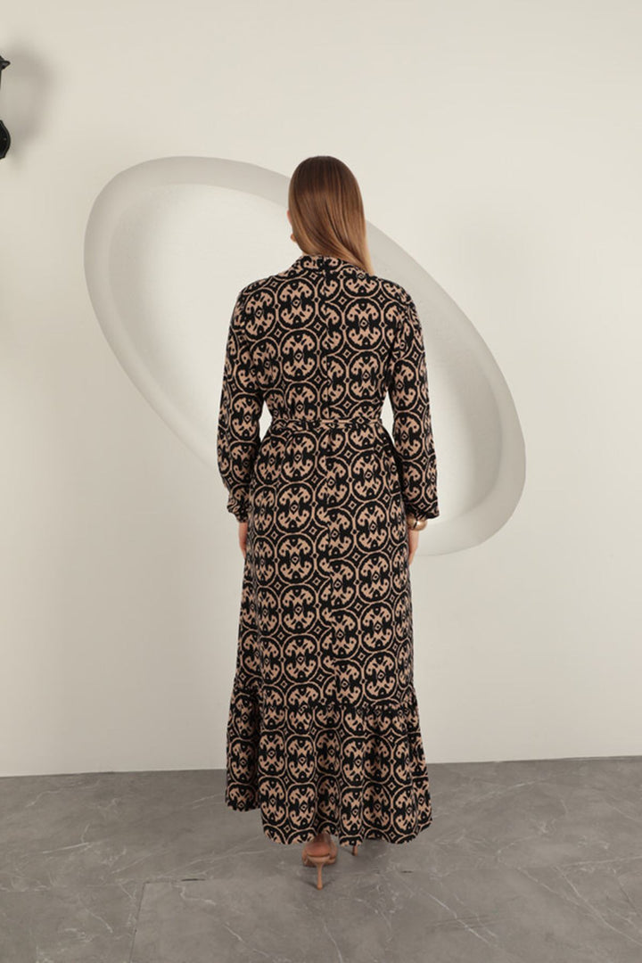 KKT Viscose Fabric Geometric Pattern Dress-Coffee - East Meadow