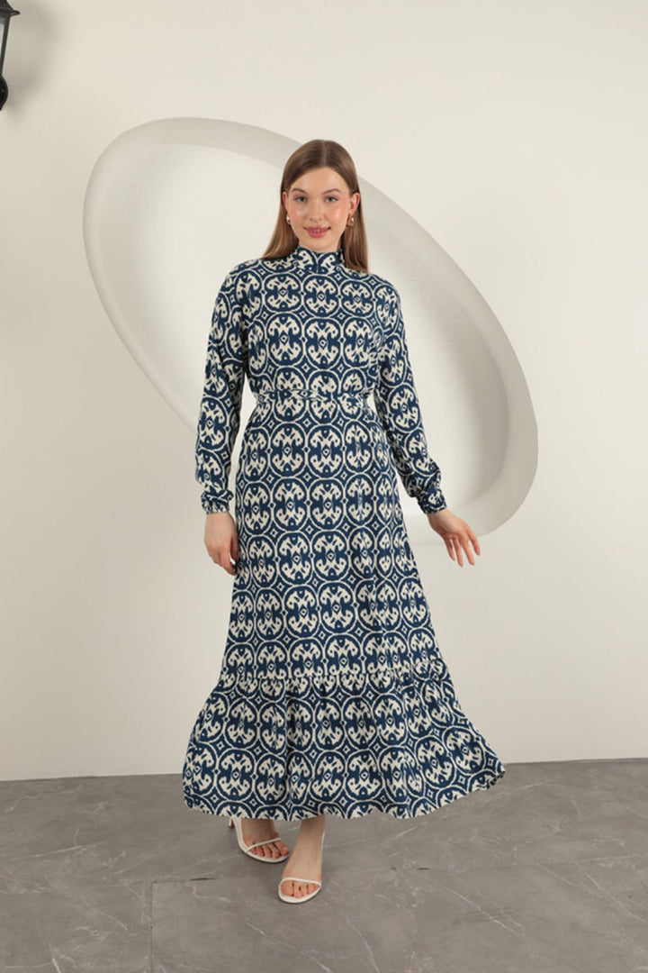 KKT Viscose Fabric Geometric Pattern Dress-Sax - Ciudad de Huajuapam de León