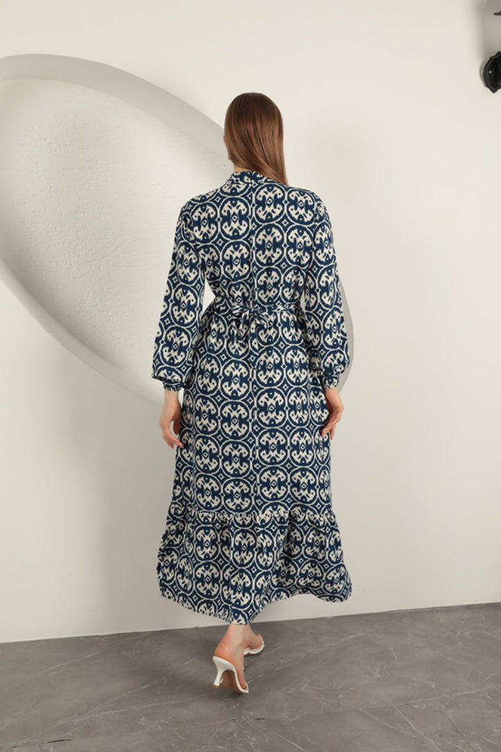 KKT Viscose Fabric Geometric Pattern Dress-Sax - Ciudad de Huajuapam de León