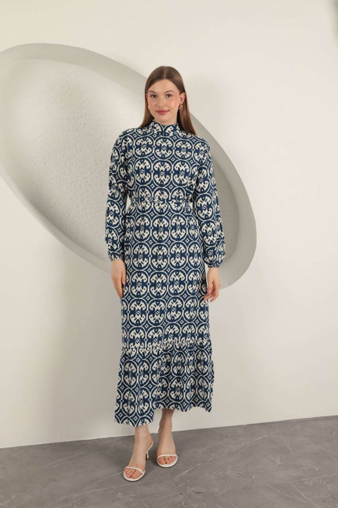 KKT Viscose Fabric Geometric Pattern Dress-Sax - Ciudad de Huajuapam de León