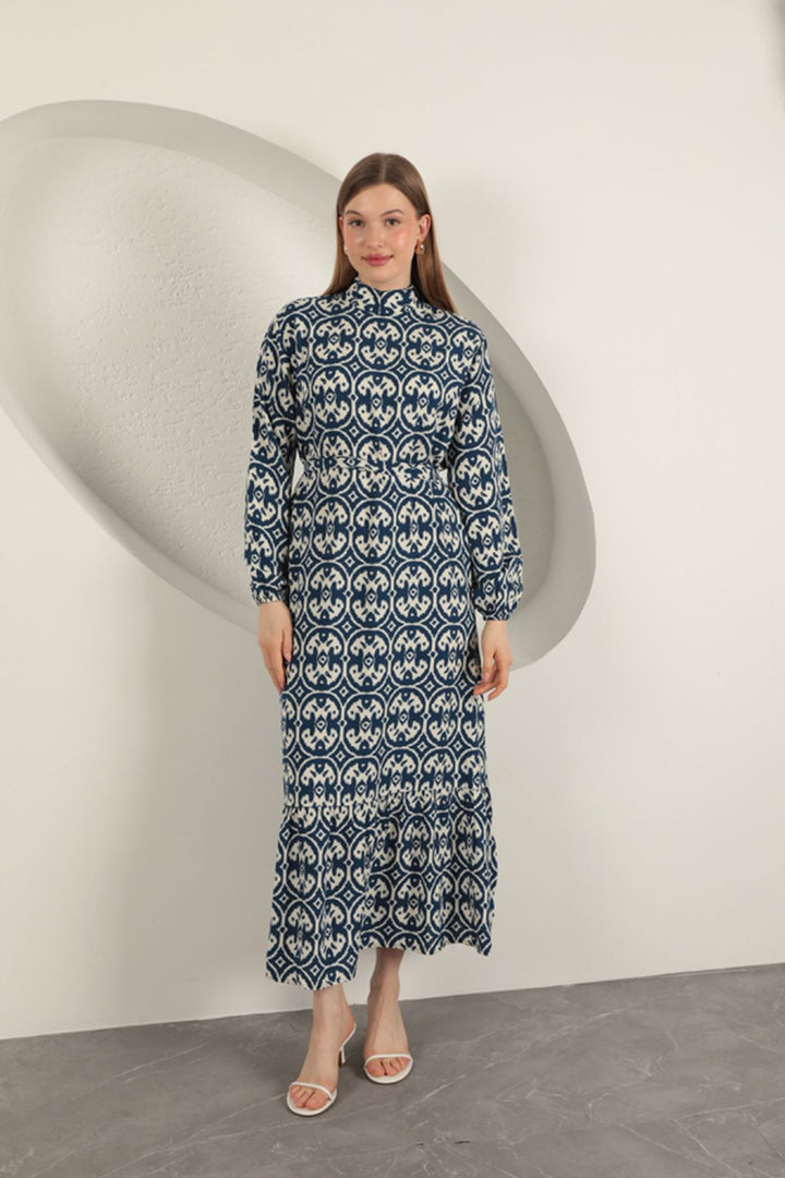 KKT Viscose Fabric Geometric Pattern Dress-Sax - Ciudad de Huajuapam de León