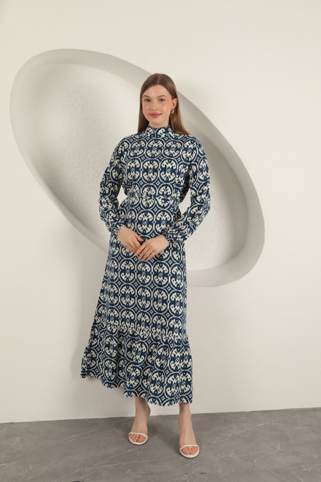 KKT Viscose Fabric Geometric Pattern Dress-Sax - Ciudad de Huajuapam de León