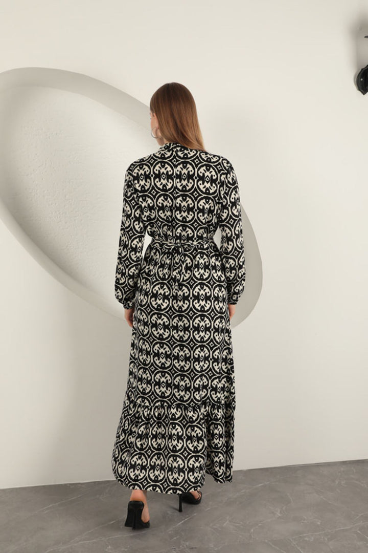 KKT Viscose Fabric Geometric Pattern Dress-Black - Brentwood