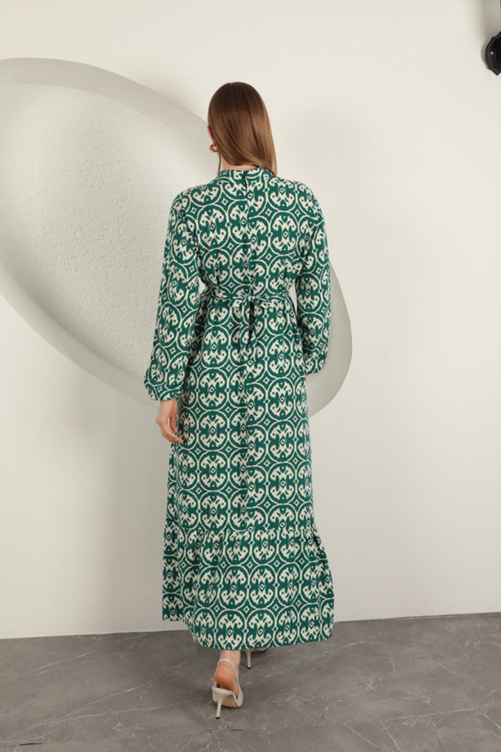 KKT Viscose Fabric Geometric Pattern Dress-Green - Nuneaton