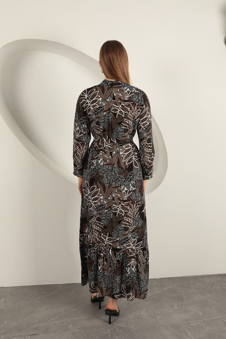KKT Viscose Fabric Leaf Patterned Dress-Coffee - Medgidia