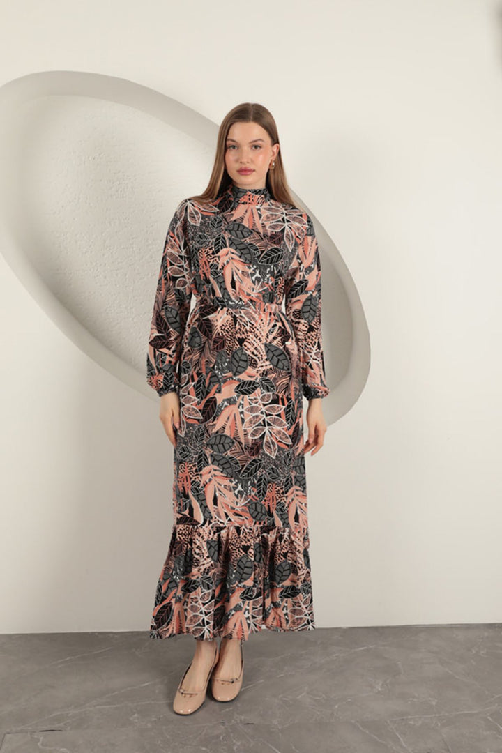 KKT Viscose Fabric Leaf Patterned Dress-Pink - Santa María Huatulco