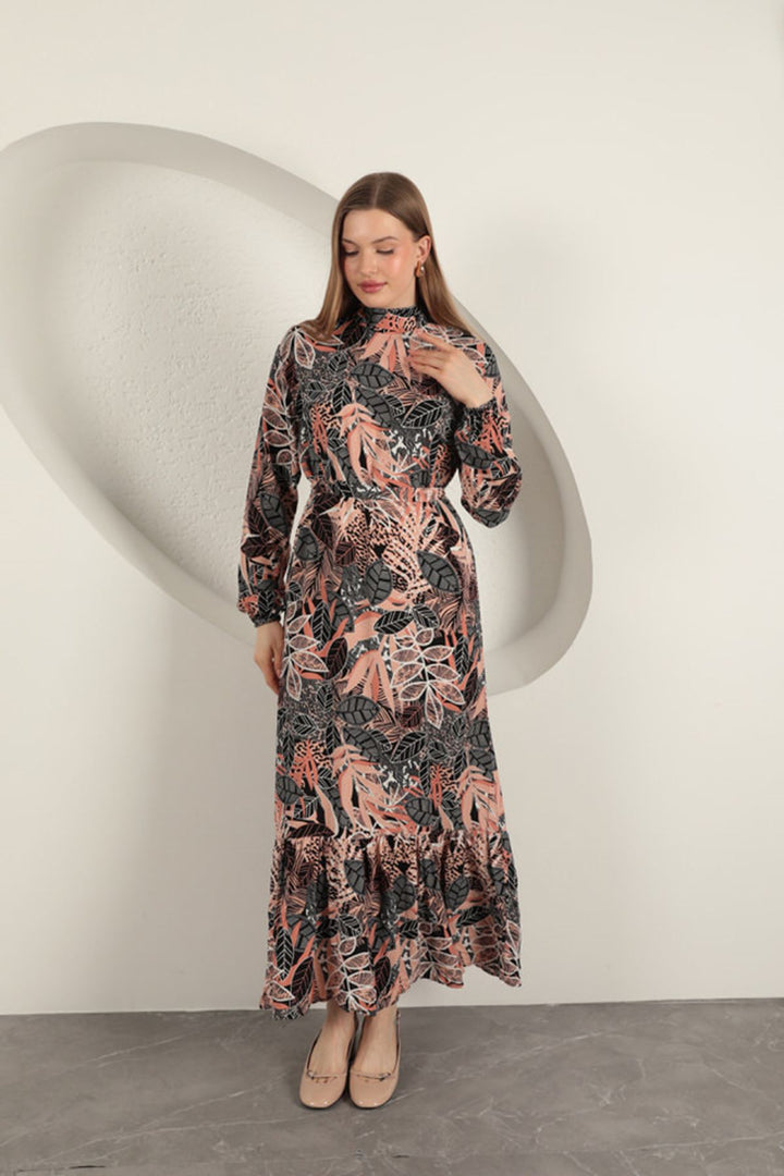 KKT Viscose Fabric Leaf Patterned Dress-Pink - Santa María Huatulco